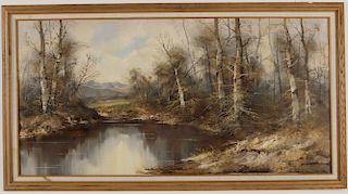 Forest Landscape with Pond & Mountains, O/C