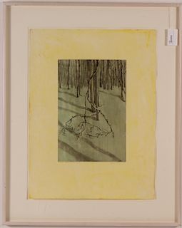 Susan Hall, "Cobbs Lake Woods II" Monoprint