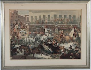 Thomas Benecke "Sleighing in New York" 1870 Litho