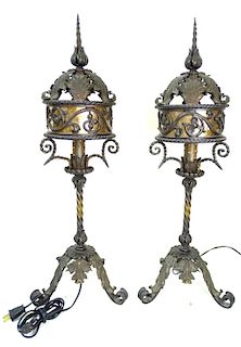 Pair of Wrought Iron Lantern Lamps