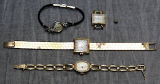 JEWELRY. Ladies Gold Watch Grouping.