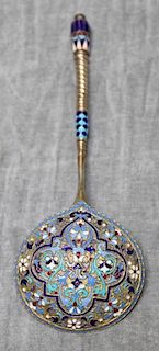 SILVER. Gilt Silver and Enameled Russian Spoon.