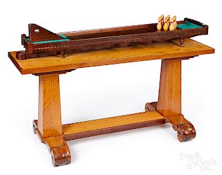 Walnut table top parlor bowling game