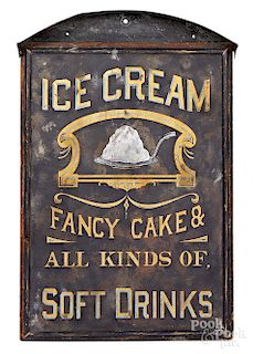 Painted wood and tin ice cream trade sign