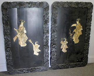 2 Asian Carved Framed Panels As / Is
