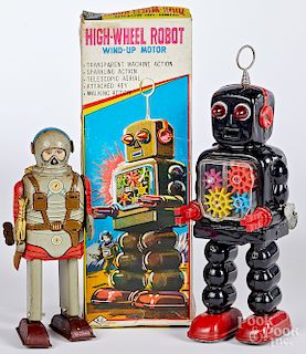 Two Japanese tin lithograph wind-up robots