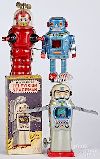 Three Japanese small tin lithograph wind-up robot