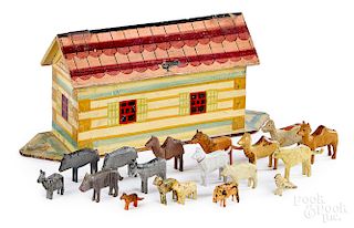 German painted wood Noah's Ark with animals
