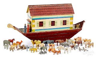 Large German painted Noah's Ark with animals