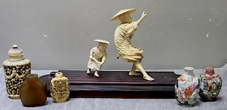 Asian Snuff Bottle and Carved Figure Lot.