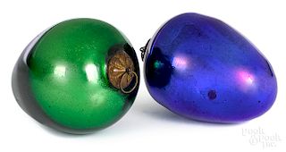 Two German Kugel egg Christmas ornaments
