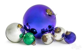 Six German Kugel ball Christmas ornaments