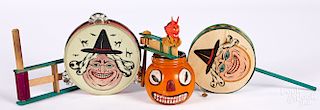 Painted glass Halloween lantern and noisemakers