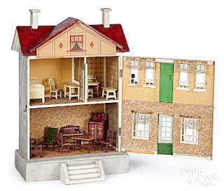 Gottschalk red roof dollhouse - furnished