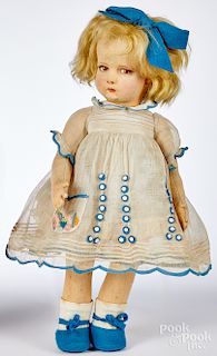 Lenci girl felt doll with blue bow