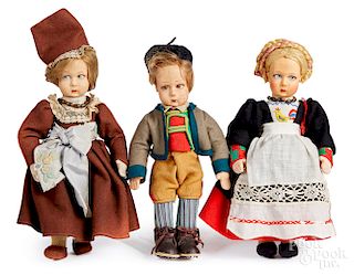 Three Lenci felt dolls in regional costumes