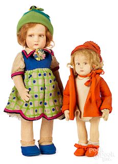 Two felt Lenci girl dolls