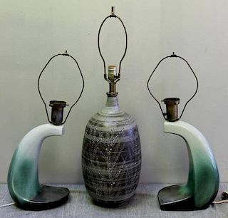Midcentury Pair of "Sitting Bull" Ceramic Lamps.