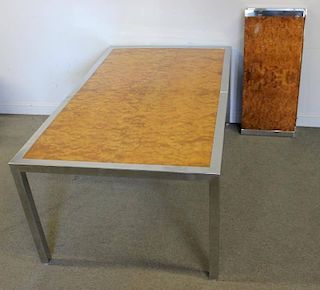 Midcentury Pace Chrome and Burl Dining Table.