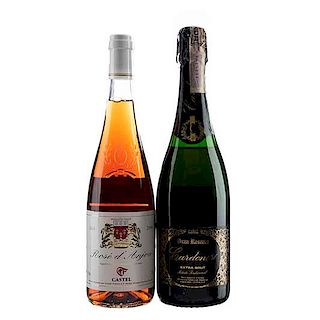 Lote de vino y champagne. Rosé d' Anjou y Cordoner. Total depiezas: 2.
