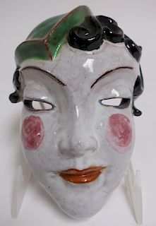 Art Deco Glazed Ceramic Mask, attr. Bosse