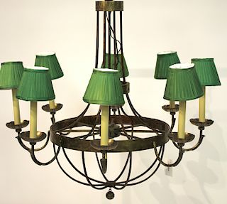 Midcentury Neoclassical Brass and Iron Chandelier