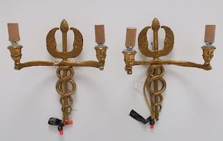 Pr Neo-Classic Style Brass Serpent Form Sconces