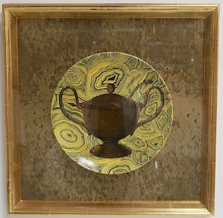 Framed Fornesetti Plate, gilt sugar bowl
