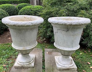 Pair of Cararra Marble Urns, Italy c 1750