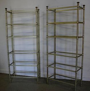 Midcentury Pair of Brass and Steel Etageres.