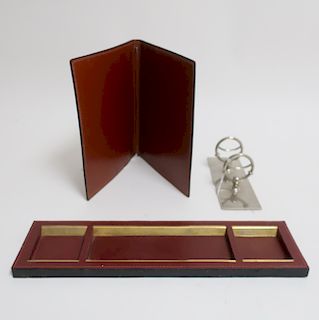 Hermes burgundy leather notebook and trays