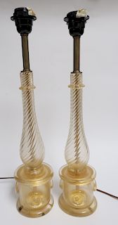 Pair Murano Gilt Glass Spiral Reeded Lamps
