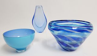 Group of 3 Blue Modern Art Glass Forms