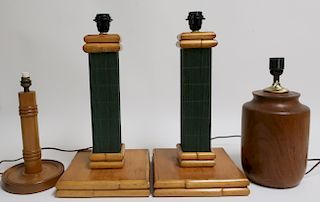Group of 4 Lamps, incl. Rattan & Painted