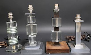 4 Mid Century Chrome, Glass & Wood Lamps