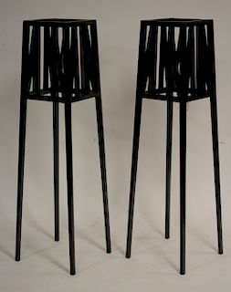 Pair Tall Ebonized Plant Stands
