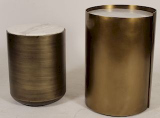 2 Bronze/Marble Round Occasional Tables