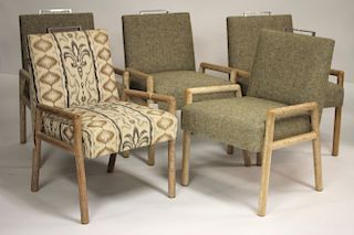5 Art Deco Oak Arm Chairs, Samuel Marx, c.1950