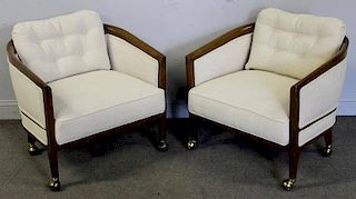 Midcentury Pair of Rounded Frame Club Chairs.