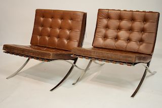 Pr Barcelona Leather S/S Chairs for Knoll 1965