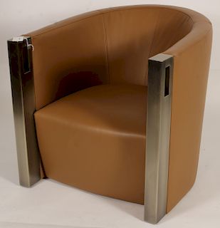 Interna Leather/Brushed Bronze Tub Lounge Chair