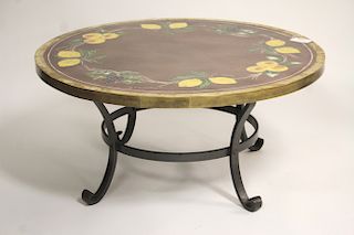 Coffee Table, Hand-Enameled Top, Brass Mounted