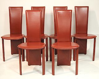 6 Frag (Italy) Red Leather Tallback Dining Chairs