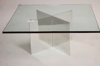Contemporary Glass Coffee Table on X-Form Base