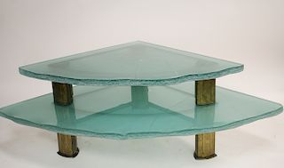 Modern Iceberg Form Glass/Brass Cocktail Table
