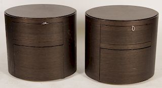 Pair of Modern Oval Stained Oak Bedside Tables