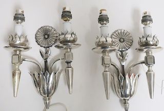 Pair French Polished White Brass Sconces, 1940's