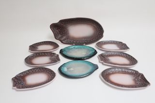 8 Ceramic Fish Plates, Austen, Chambost
