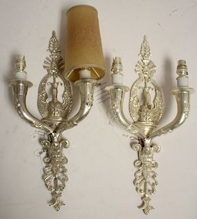 Pr Louis XVI Style Cast Brass Swan Sconces