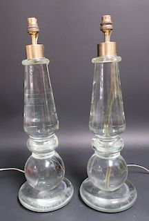 Pair Columnar Form Glass Lamps